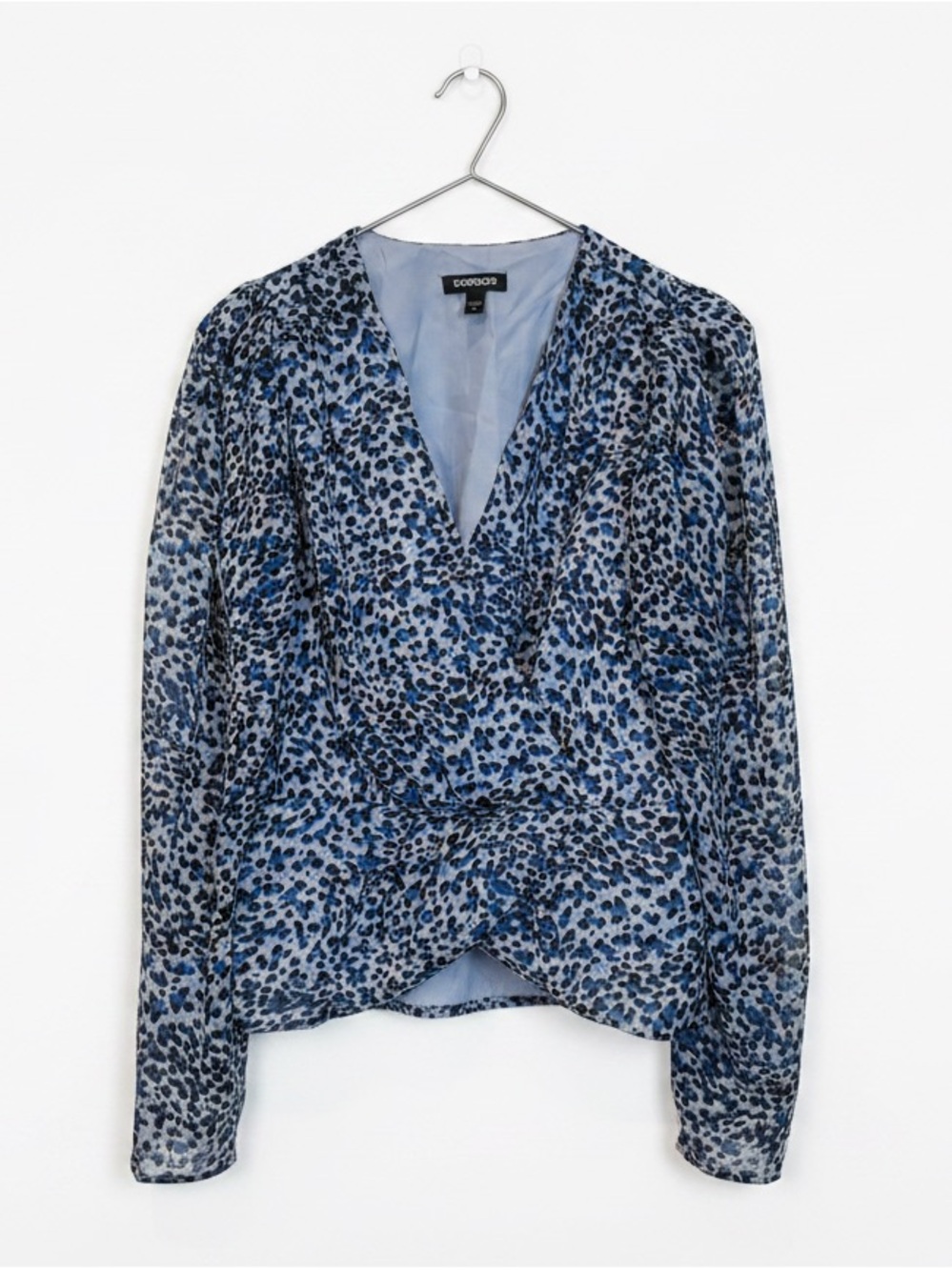 Express Blue Leopard Print Wrap-Style Blouse
